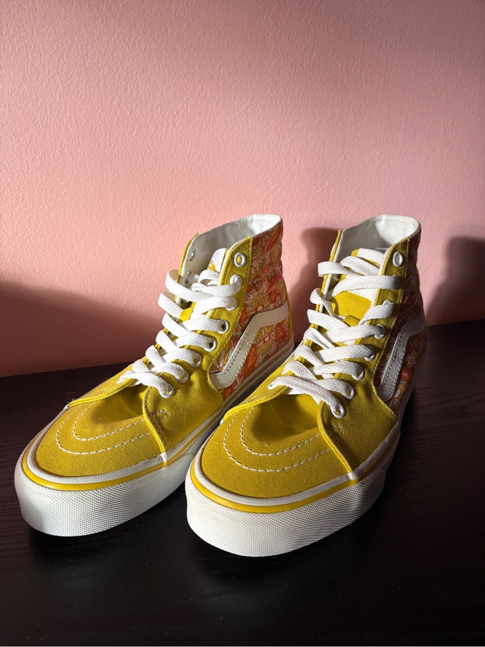 Vans Yellow High-Top Sneakers with Floral Side Panels